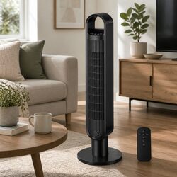 Portable Bladeless Tower Fan Black 80° Swivel Remote Control Air Purifier Quiet