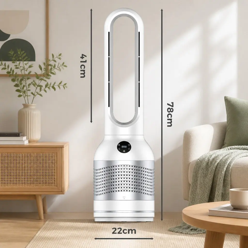 Bladeless Fan Cooler Heater Air Purifier 3in1 HEPA Filter 80° Oscillation 8