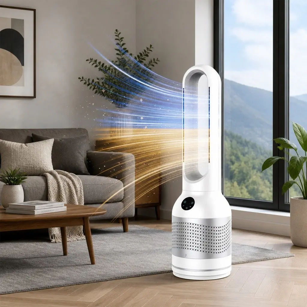 Bladeless Fan Cooler Heater Air Purifier 3in1 HEPA Filter 80° Oscillation 8