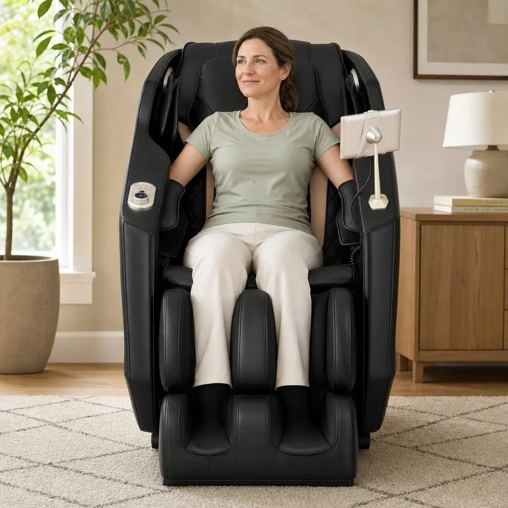 Massage Chair Full Body Zero Gravity Recliner with Heat 24 Airbags Black PU Leather