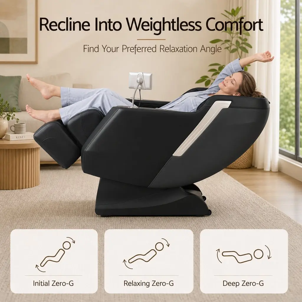 Massage Chair Full Body Zero Gravity Recliner with Heat 24 Airbags Black PU Leather