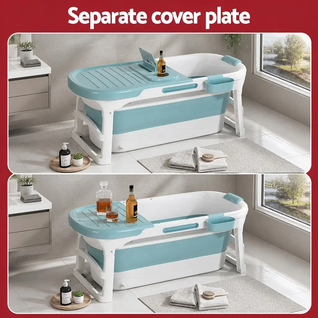 Foldable Bathtub Portable Folding Water Spa with Cover Plate Neck Pillow