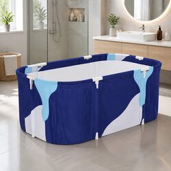 Foldable Bathtub PVC Spa Bucket Inflatable Cushion 114x62cm Navy Blue Portable