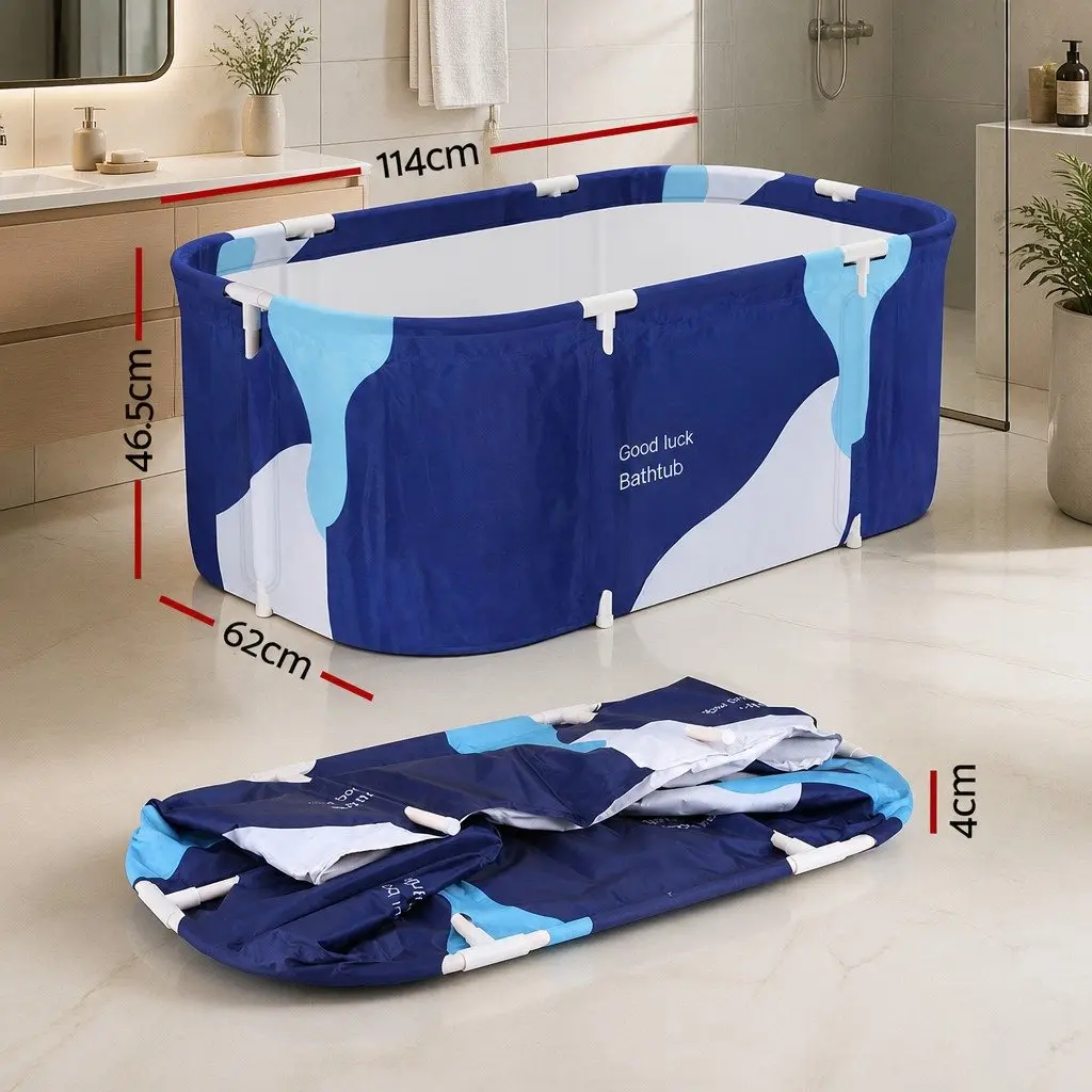 Foldable Bathtub PVC Inflatable Cushion 114x62cm Navy Blue Portable