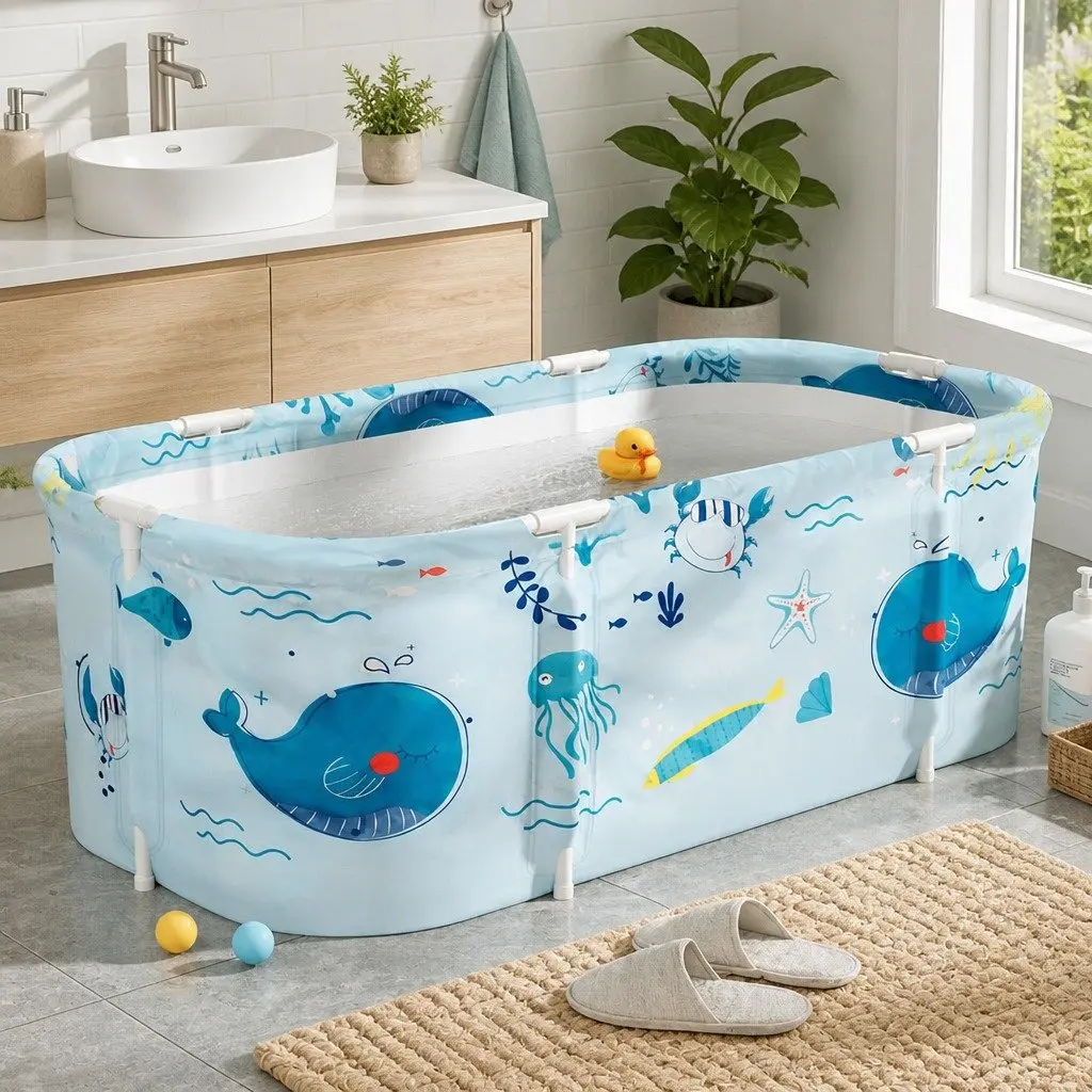 Foldable Bathtub Portable Spa Bucket Inflatable Cushion Indoor Outdoor 134x65cm