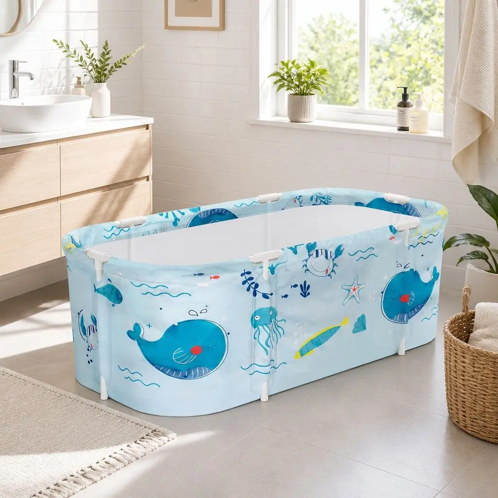 Foldable Bathtub Portable Spa Bucket Inflatable Cushion Indoor Outdoor 134x65cm