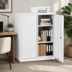 Steel Filing Cabinet Storage Locker 3-Point Lock Adjustable Shelves Office White