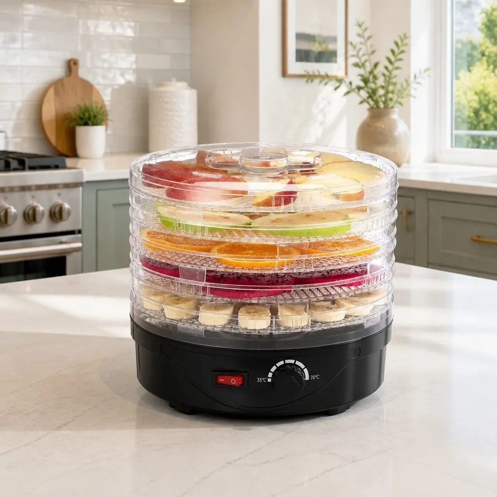 Food Dehydrator 5 Tray Adjustable Temperature Black Kitchen Appliance