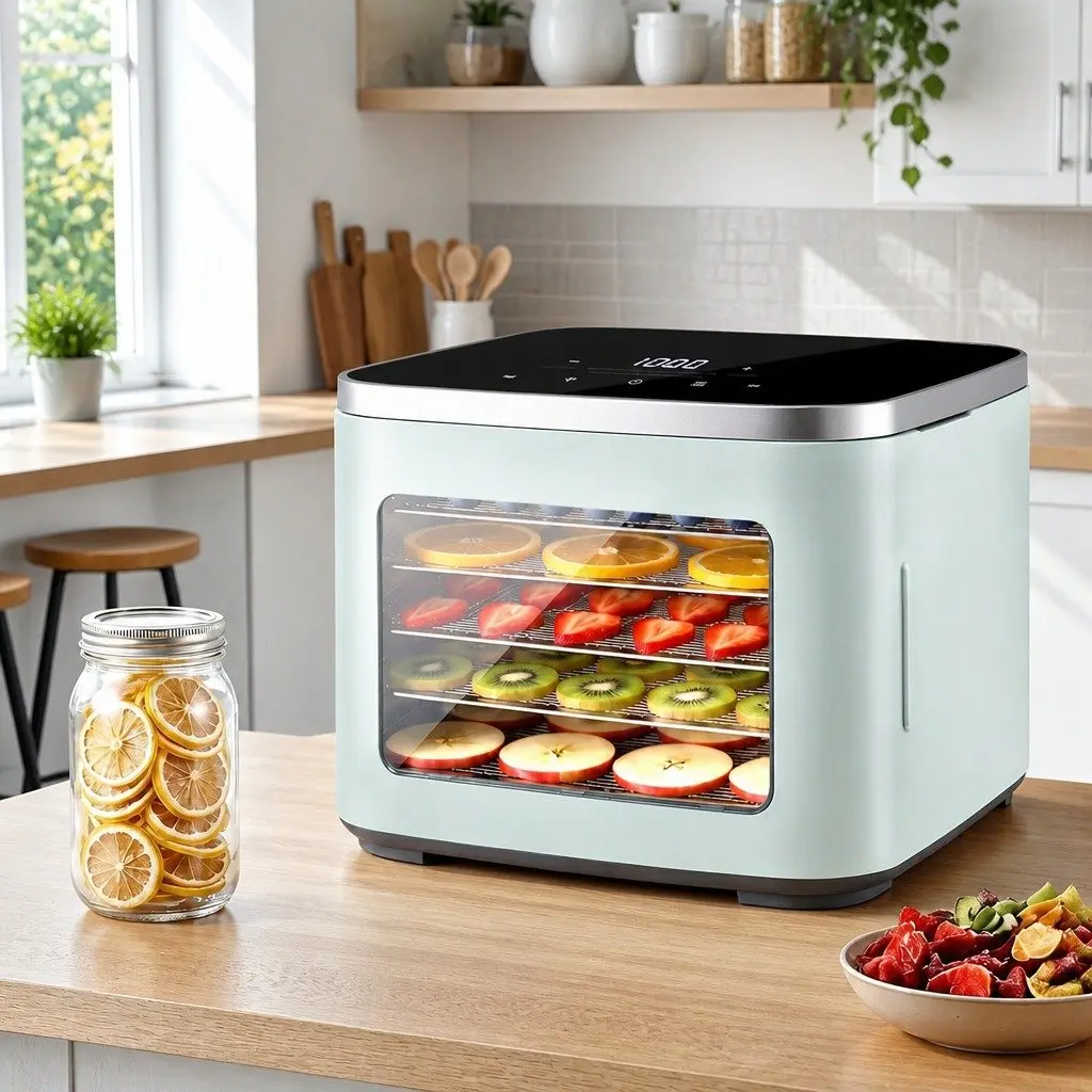 Food Dehydrator Machine 5 Tray Adjustable Temperature Compact Green