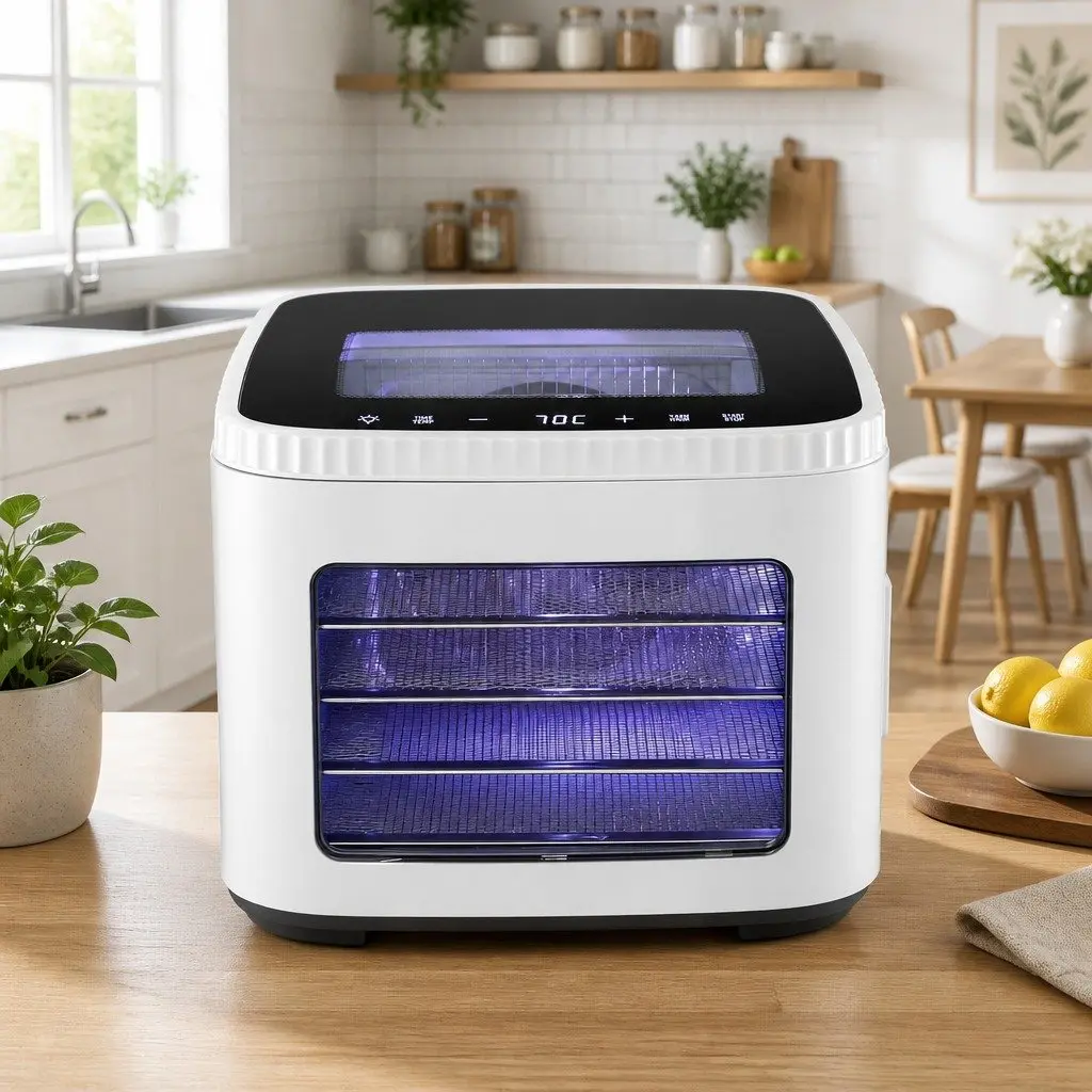 Food Dehydrator Machine Compact 5 Tray Adjustable Temperature White