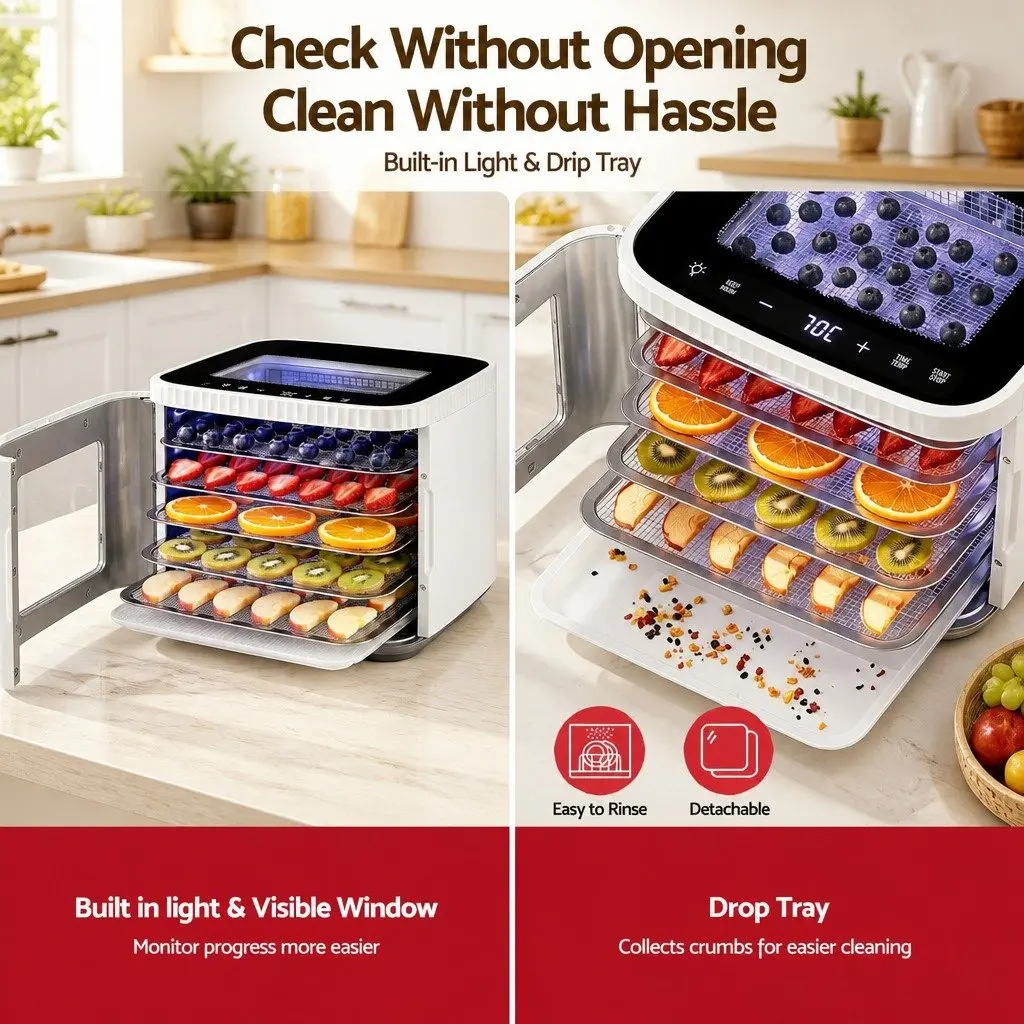 Food Dehydrator Machine Compact 5 Tray Adjustable Temperature White