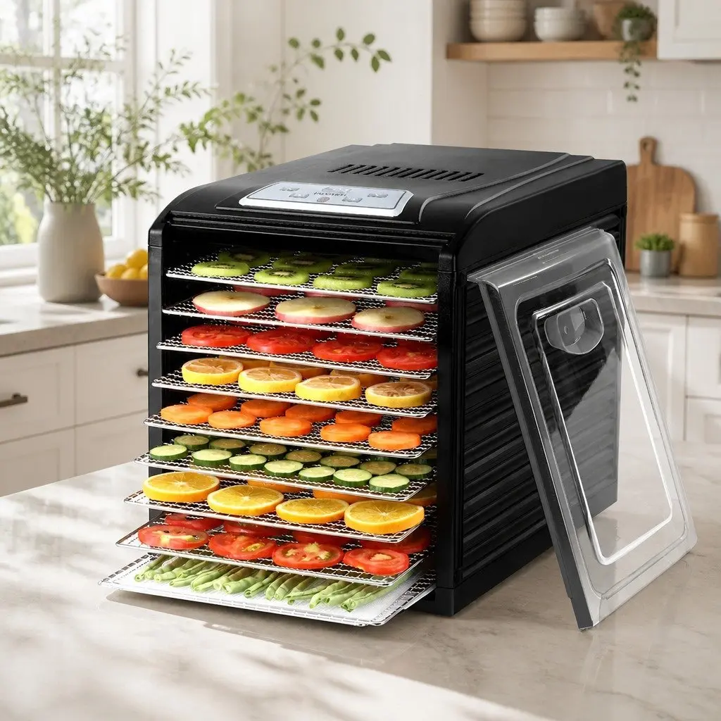 Food Dehydrator Adjustable Temperature 9 Trays Stainless Steel Black