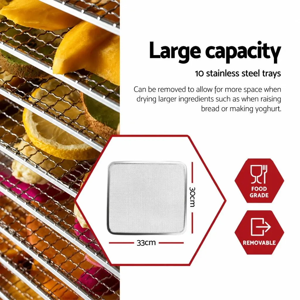 Food Dehydrator 10 Trays Stainless Steel Digital Temperature Control Black