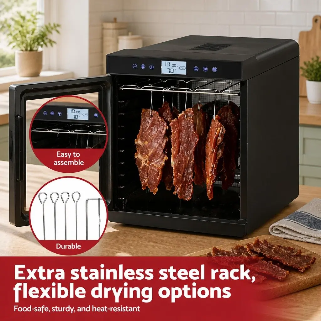 Food Dehydrator 10 Trays Digital Temperature Control Adjustable Timer Stainless Steel