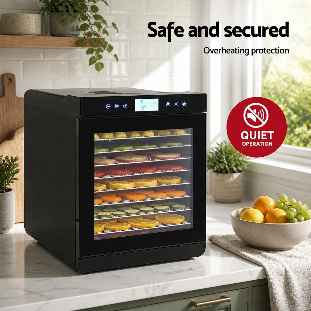 Food Dehydrator 10 Trays Digital Temperature Control Adjustable Timer Stainless Steel