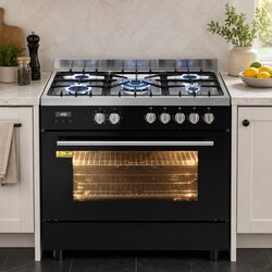 90cm Dual Fuel Freestanding Cooker 5 Burner Gas Cooktop Electric Oven Black
