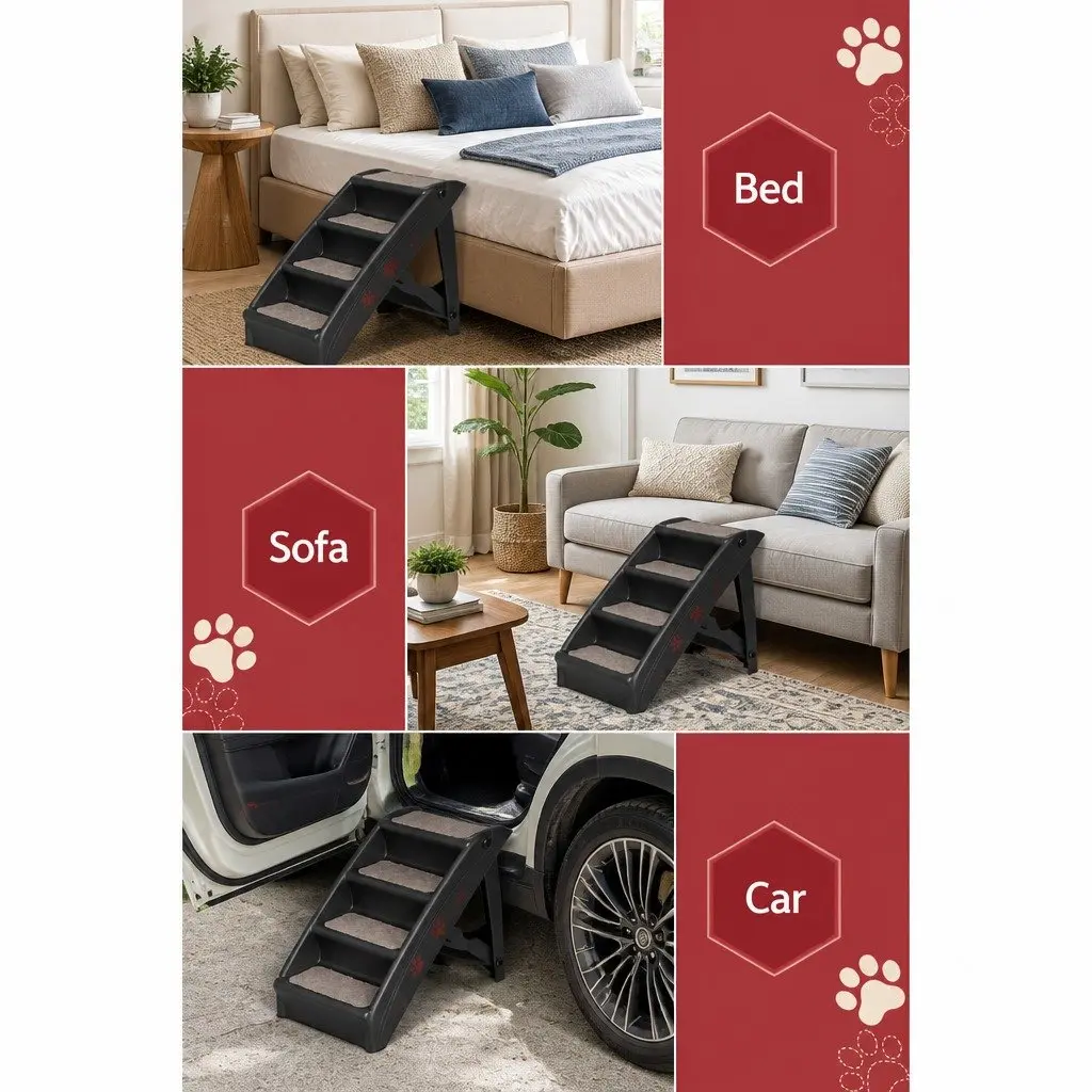 Dog Ramp Steps Portable Foldable Black for Bed Sofa Car
