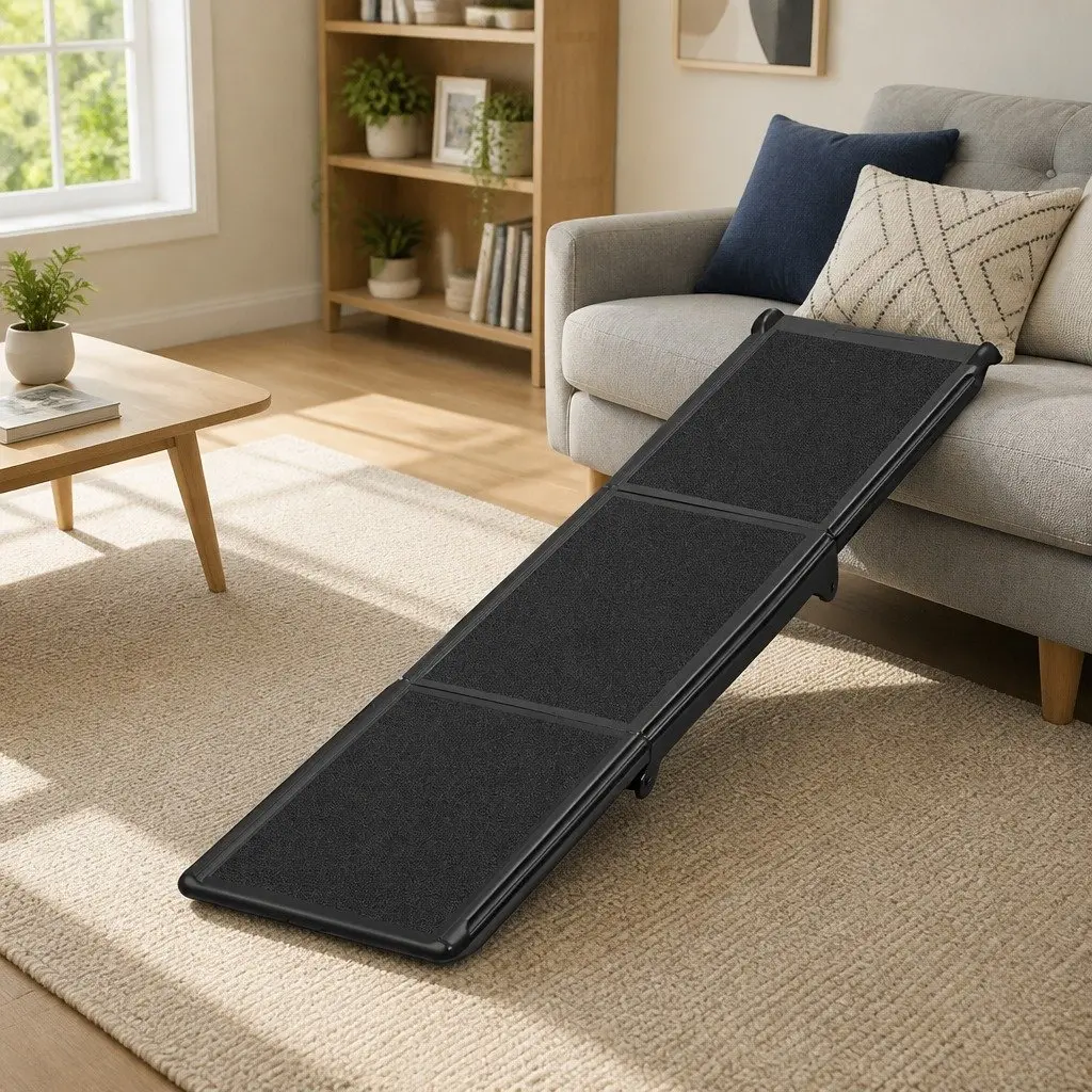 Dog Ramp Portable Adjustable Foldable Black Polyethylene for Senior Dogs and Pets with Joint Pain