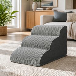 Dog Ramp Steps 3 Tier Pet Stairs Foam Portable For Bed Sofa Car Indoor Grey