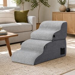Dog Stairs and Bed 2-in-1 Foam Pet Ramp Sofa Car Steps Non-Slip Washable Grey