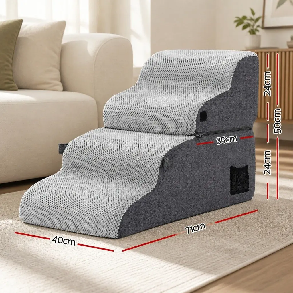 Dog Steps and Ramps 2-in-1 Foam Non-Slip Washable Grey