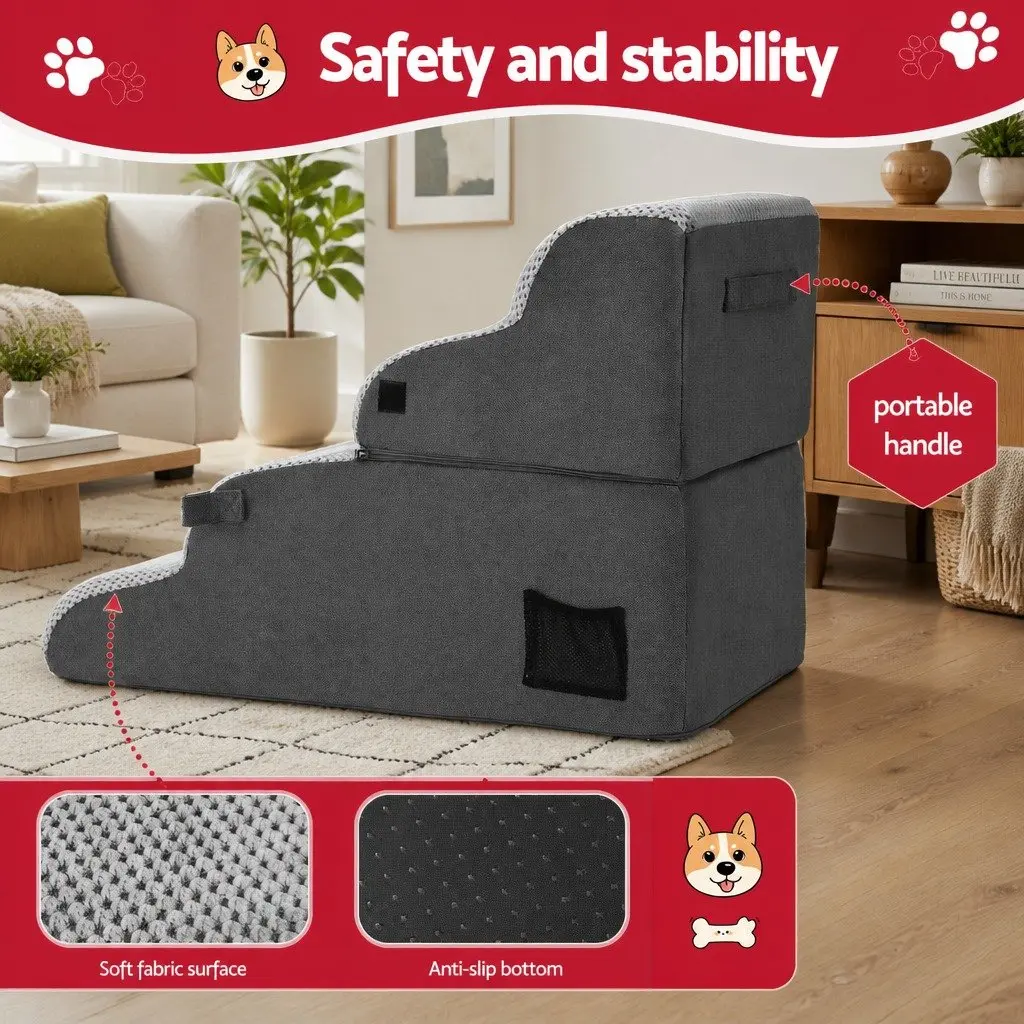 Dog Steps and Ramps 2-in-1 Foam Non-Slip Washable Grey