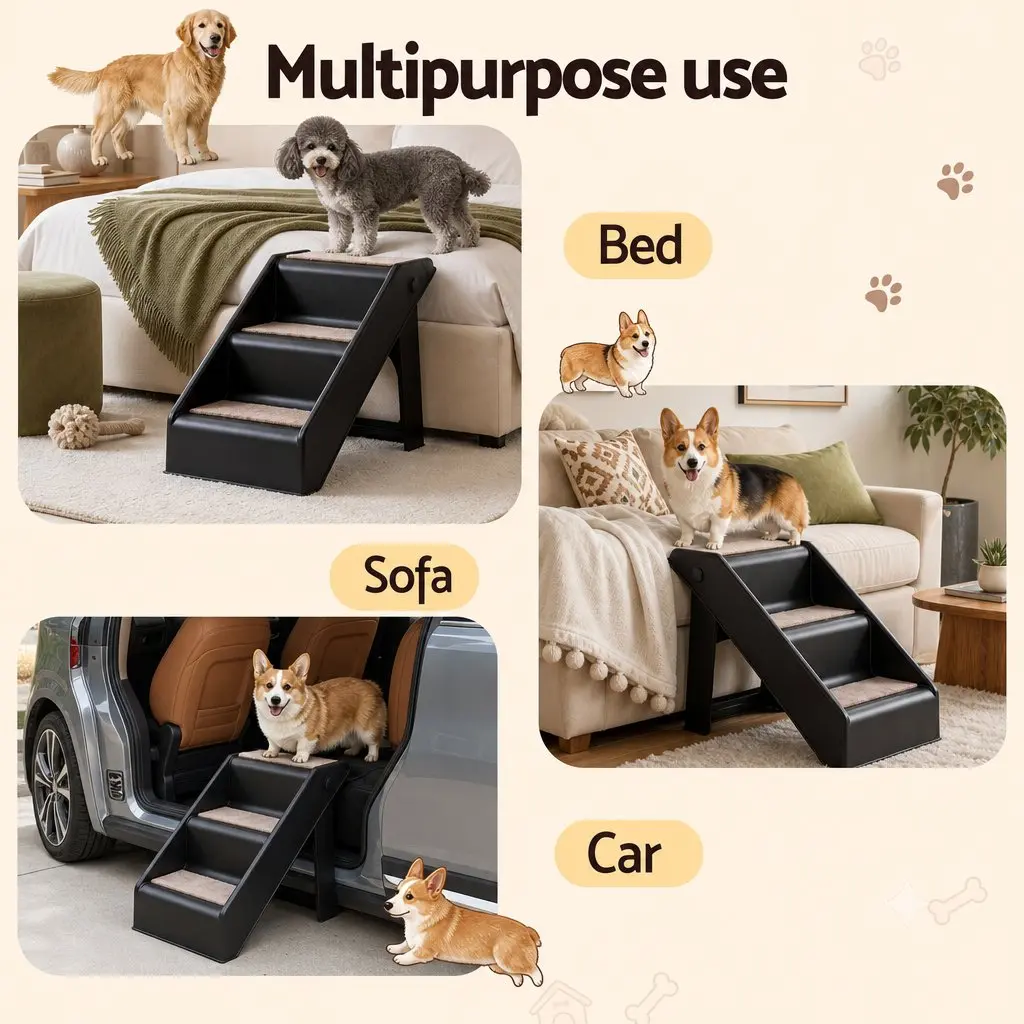 Dog Ramp Portable Foldable 3 Steps Slip-Resistant Black