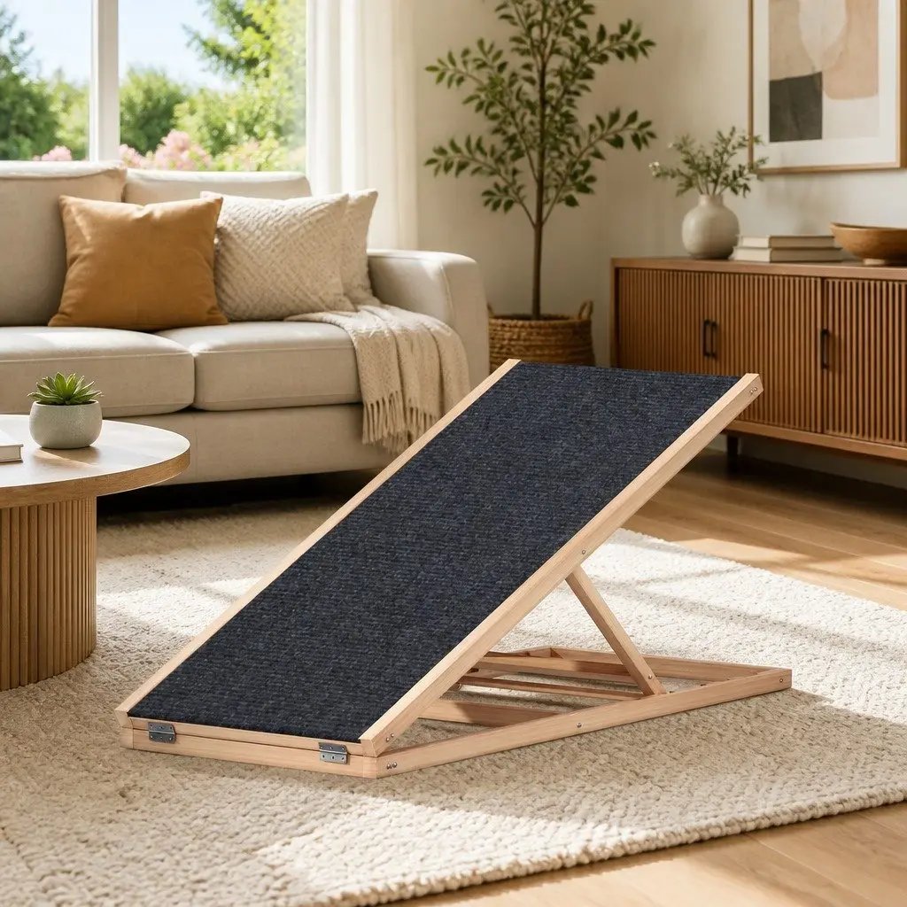 Dog Ramp Steps Adjustable Height 100cm Wooden Foldable Pet Stairs for Bed Sofa Car
