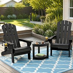 Outdoor Adirondack Chair and Table Set Foldable HDPE Patio Furniture Black