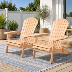 Adirondack Outdoor Chairs Wooden Patio Furniture Foldable Beach Garden Set of 2