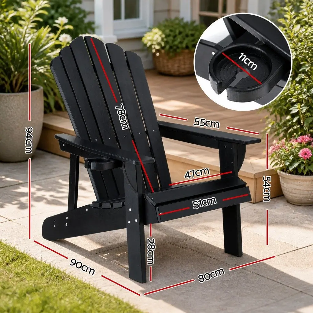 Outdoor Adirondack Chair Weather Resistant 103° Reclined Backrest Black