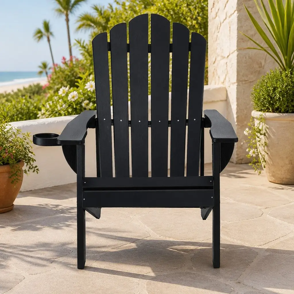 Outdoor Adirondack Chair Weather Resistant 103° Reclined Backrest Black