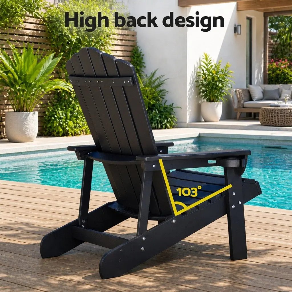 Outdoor Adirondack Chair Weather Resistant 103° Reclined Backrest Black