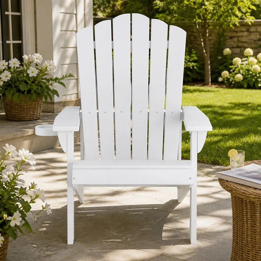 Outdoor Adirondack Chair Weather-Resistant HDPE White
