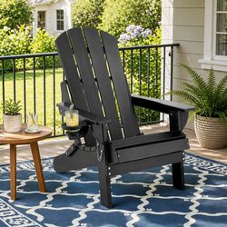 Outdoor Adirondack Folding Chair Beach Sun Lounge Patio Garden Furniture Black