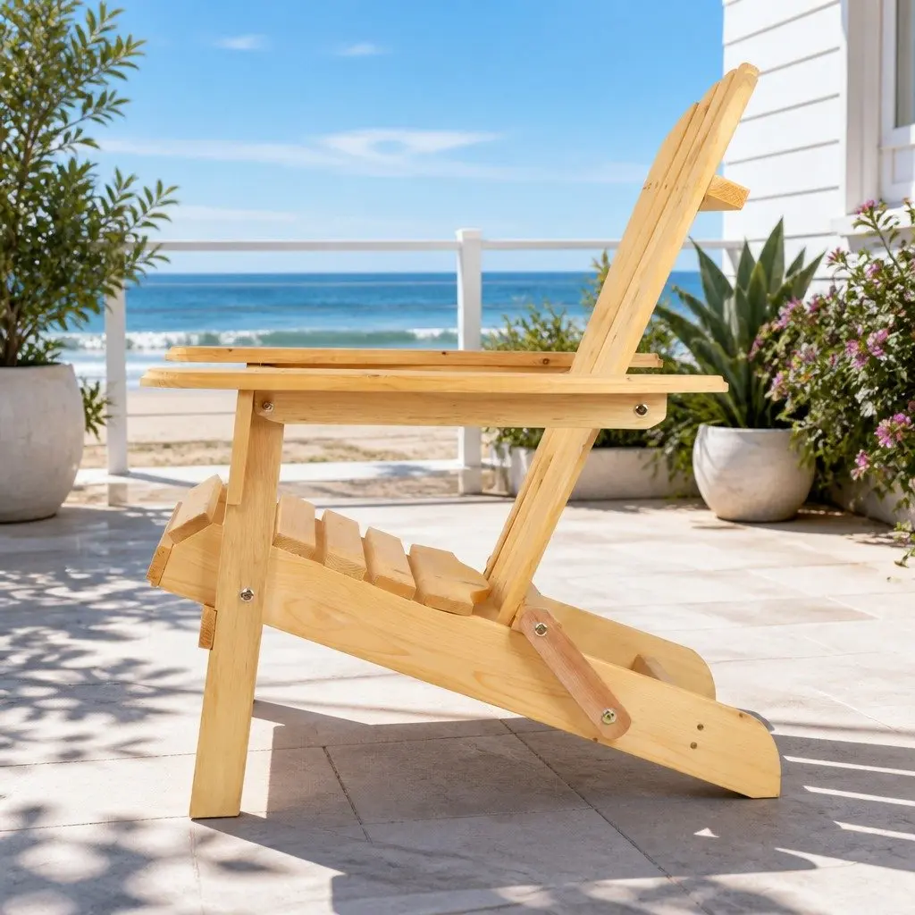 Adirondack Outdoor Table and Chairs Set 3 Piece Wooden Foldable Light Wood Tone