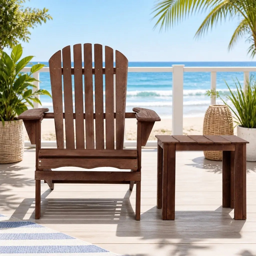 3-Piece Adirondack Outdoor Lounge Set Foldable Wooden Chairs Brown