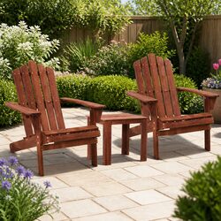 3 Piece Adirondack Wooden Outdoor Chair and Side Table Set Beach Patio Furniture