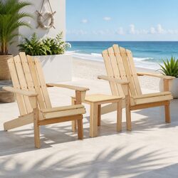 3 Piece Adirondack Chair Set Wooden Outdoor Furniture Table Garden Patio Lounge