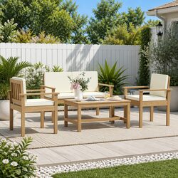 4-Piece Outdoor Sofa Set Wooden Couch Lounge with Cushions Coffee Table