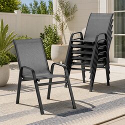 Outdoor Stackable Dining Chairs Set 6PC Patio Lounge Furniture Grey Steel Frame