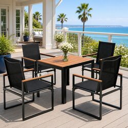 5 Piece Outdoor Dining Set Black Table Chairs Patio Garden Bistro Furniture