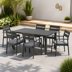 Outdoor Dining Set 7 Piece Table Chairs Black Garden Patio Furniture Setting