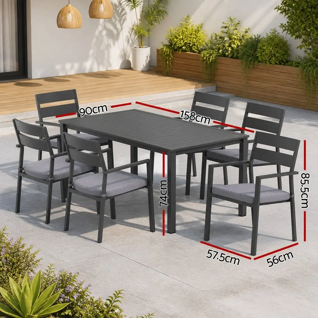 Outdoor Dining Set 7 Piece Table Chairs Black Garden Patio Furniture Setting