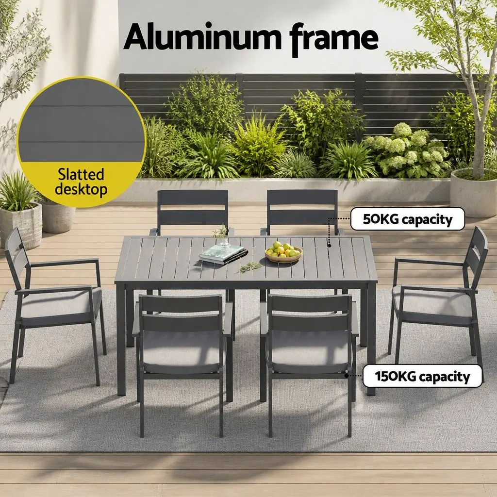 Outdoor Dining Set 7 Piece Table Chairs Black Garden Patio Furniture Setting