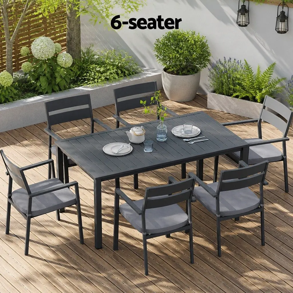 Outdoor Dining Set 7 Piece Table Chairs Black Garden Patio Furniture Setting