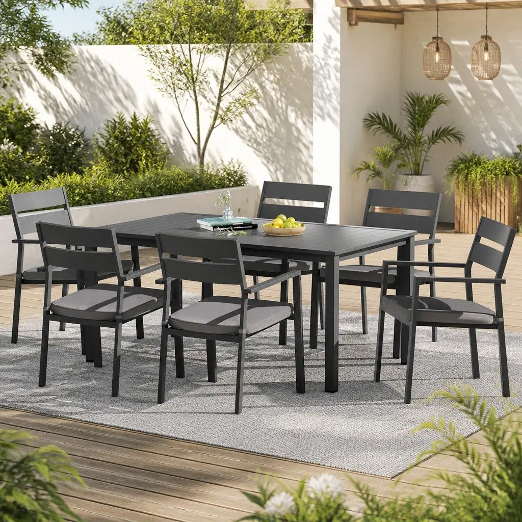 Outdoor Dining Set 7 Piece Table Chairs Black Garden Patio Furniture Setting