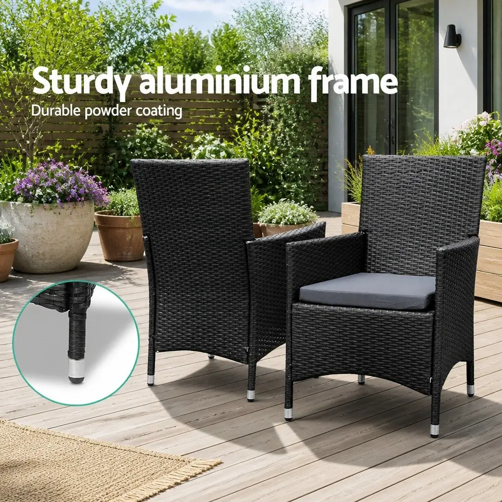 Outdoor Dining Set 7 Piece Wicker Lounge Chair Table Black