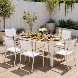7-Piece Outdoor Dining Set Table and 6 Chairs Patio Garden Furniture White