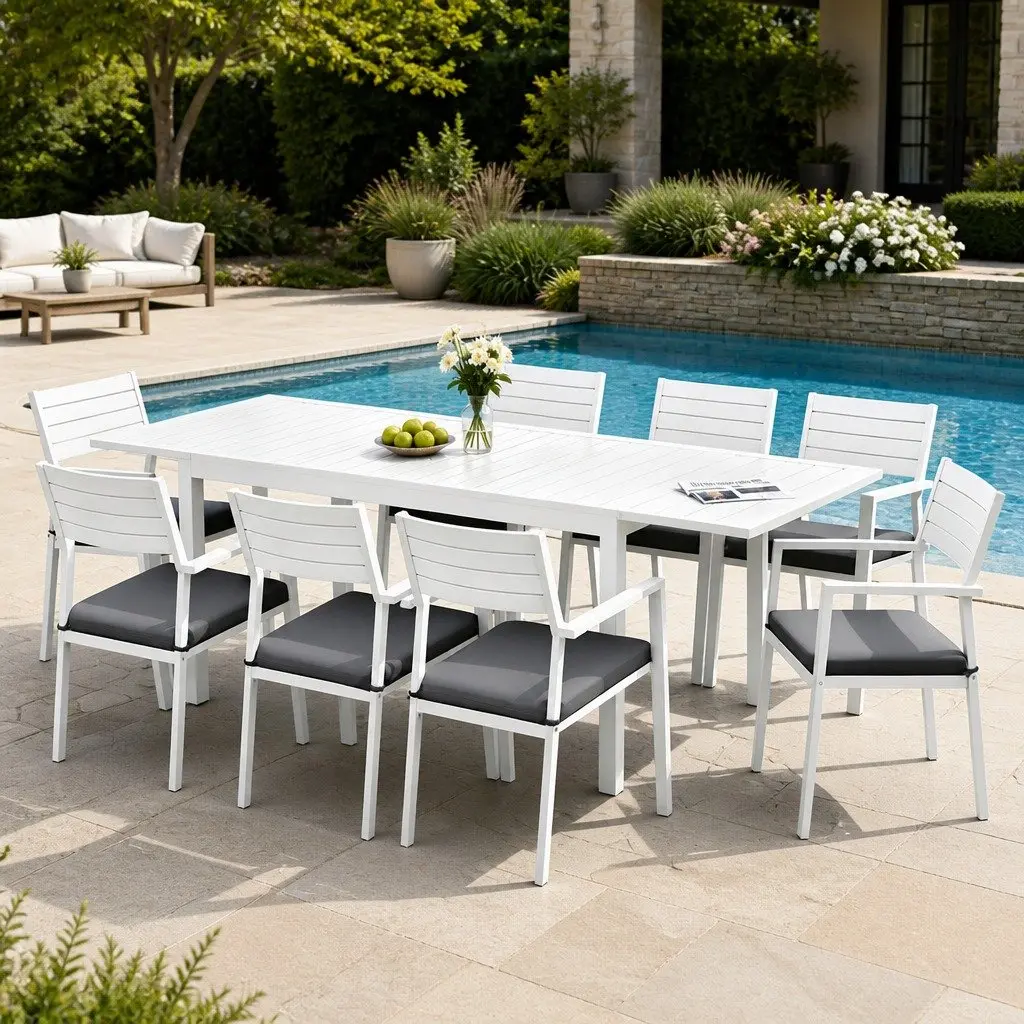 Outdoor Dining Set 9PCS Extendable Table & 8 Chairs Patio Furniture Backyard